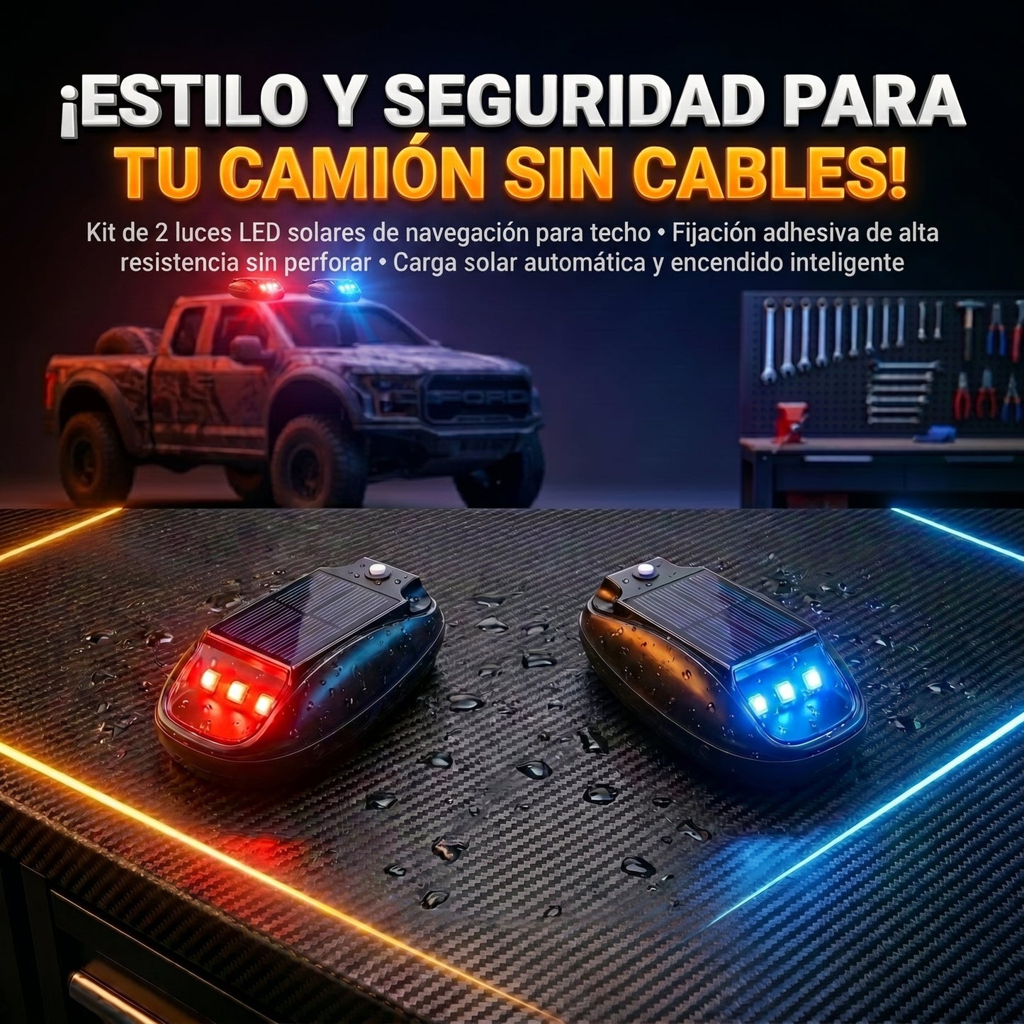 SolarCab™ Luces solares impermeables para techo de cabina