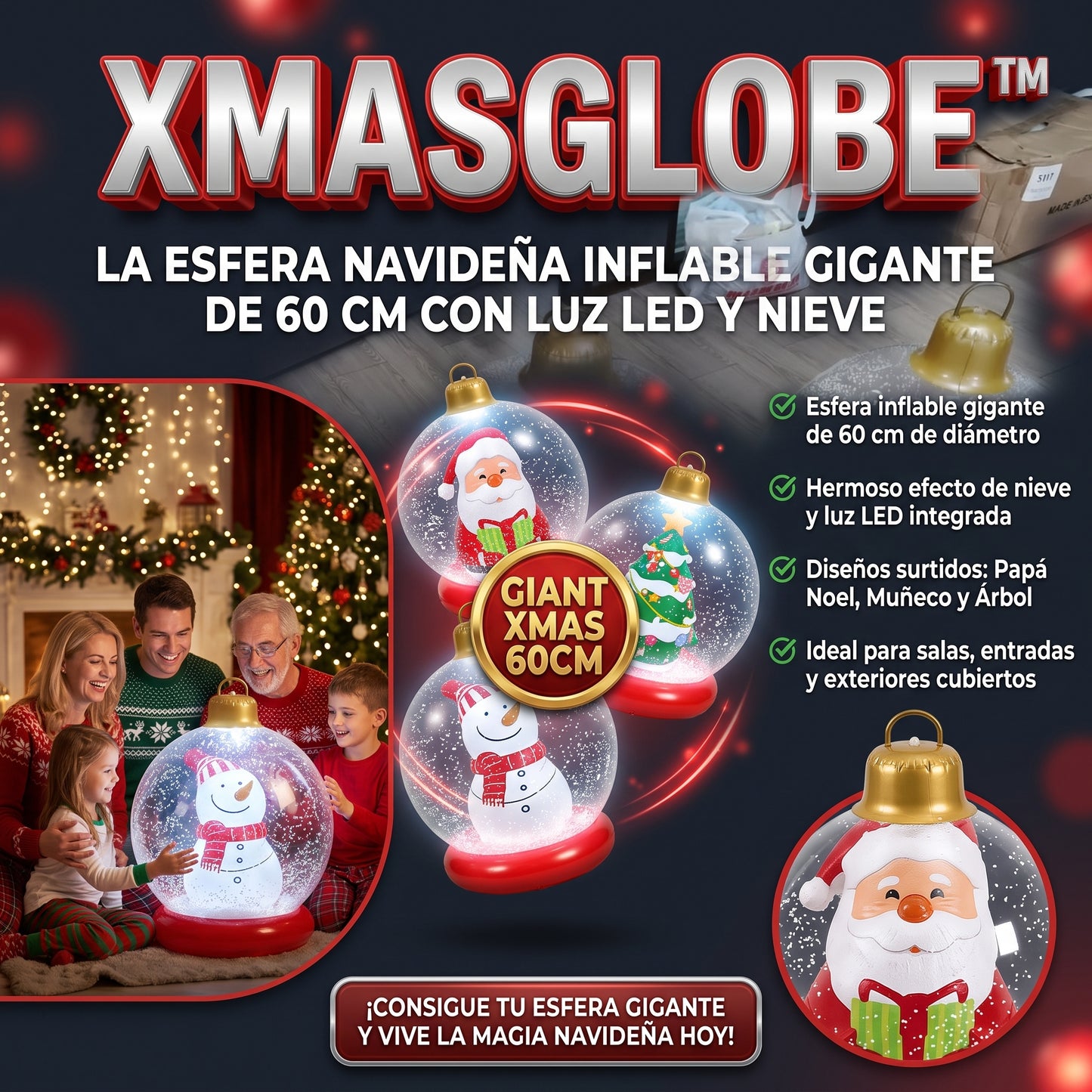 XMASGLBOE Esfera Navideña Inflable Transparente con o sin  Luz LED