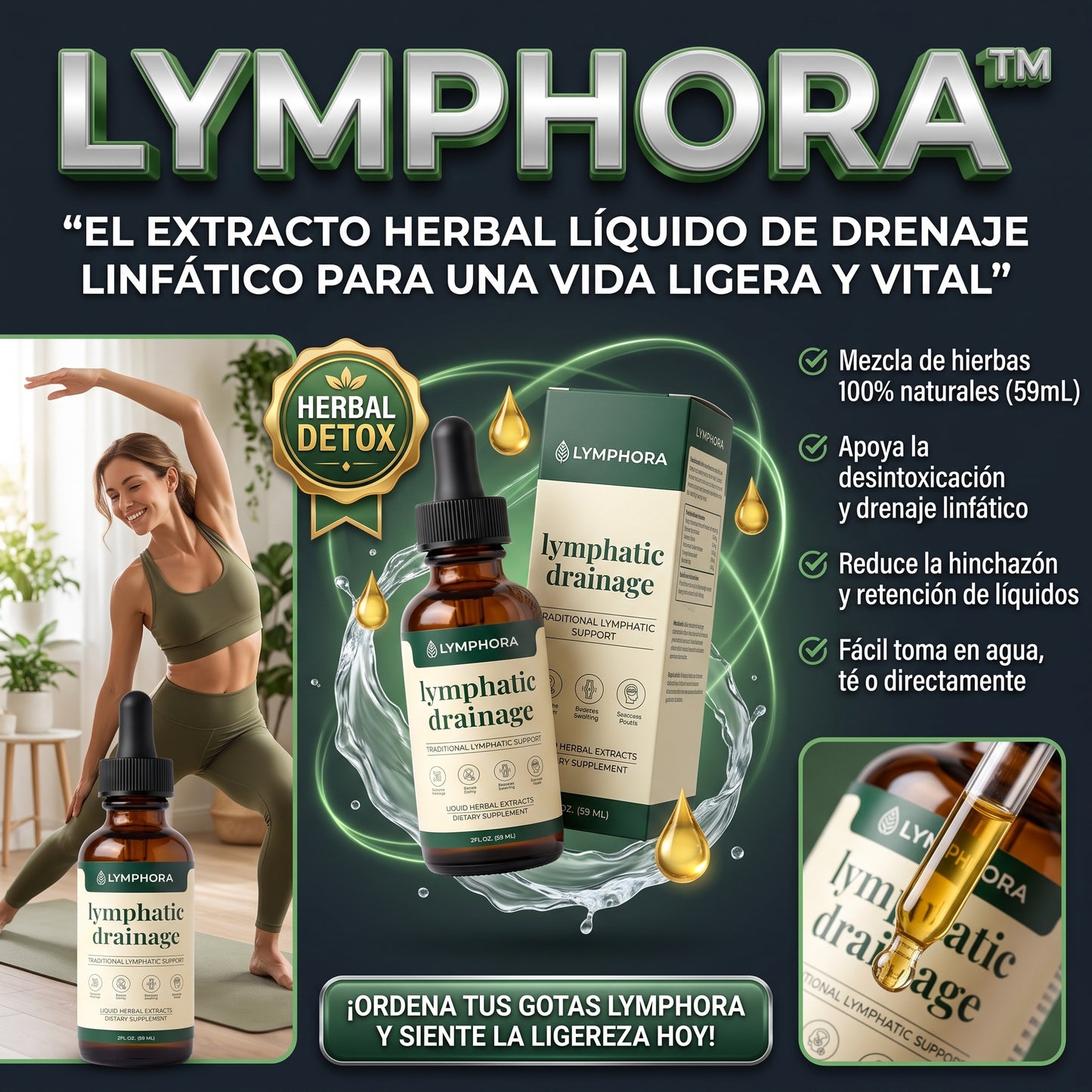 LYMPHORA™ (60ml) Gotas de Drenaje Linfático Herbal